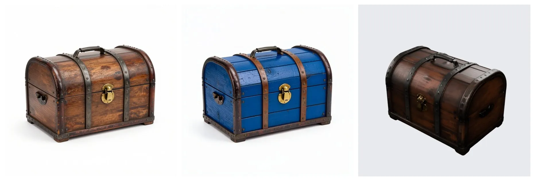 One chest, three ways: made from text, painted blue by instruction, and turned into a 3D model
