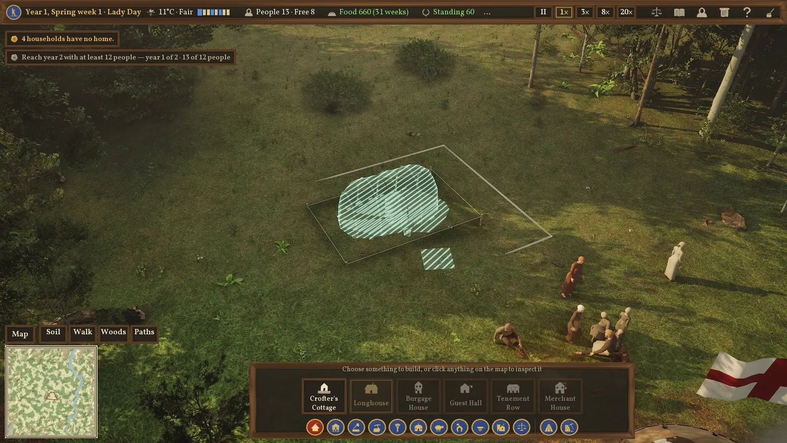 Placing a building in the open